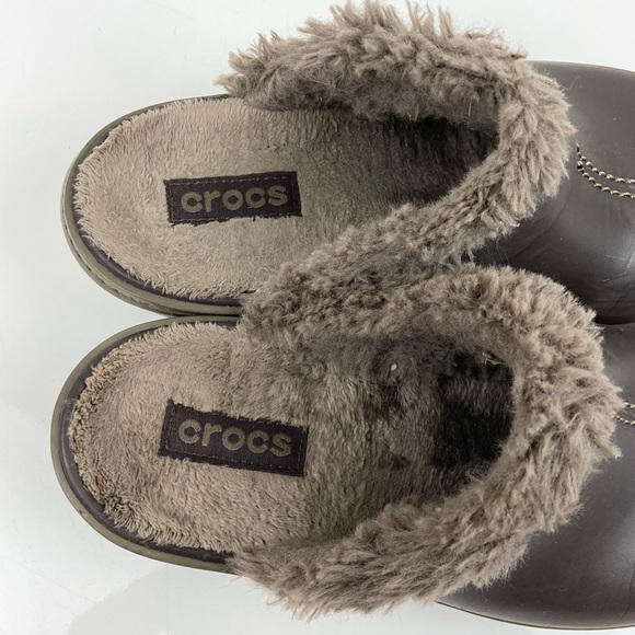 Crocs Women’s Eva Fur Lined Mule Clog Brown Slip On Size 7.0 - Picture 8 of 10